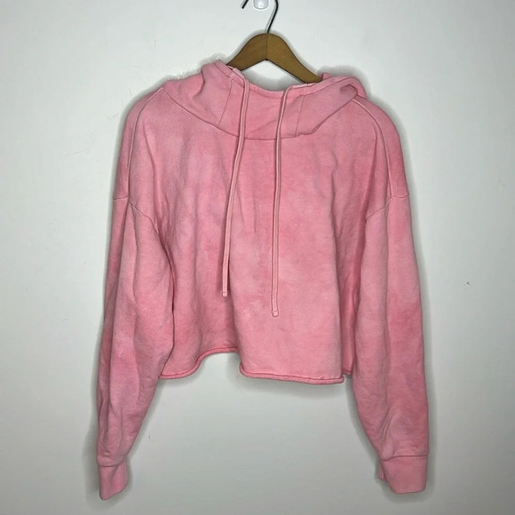 Alice + Olivia Sweaters - Alice + Olivia Nikki Cropped Hoodie Sweatshirt Pink Raw Hem Pullover L